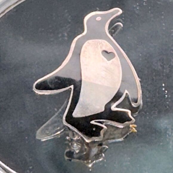 Vintage 925 Silver Mexico Black Enamel Painted Penguin Brooch/Pin - Picture 1 of 5